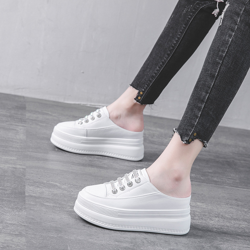 Leather Sneaker Care Kit - Moda 8.5cm couro genuíno feminino chinelo